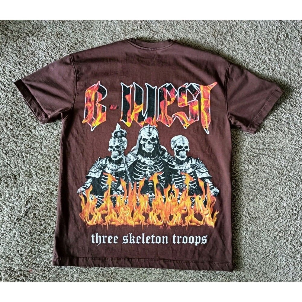 G West Oversized T-Shirt Men's Size XS Skeleton Graphic Print Brown Short Sleeve
